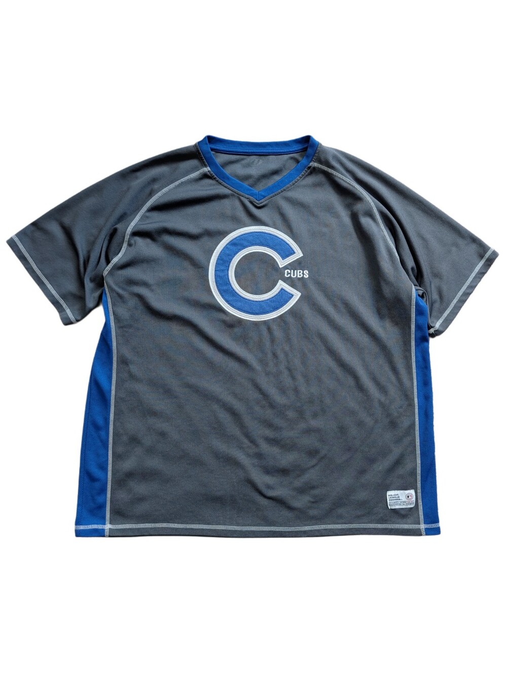 Dynasty Chicago Cubs Mens MLB Grey Royal Blue V-Neck Short Sleeve Shirt Size XL